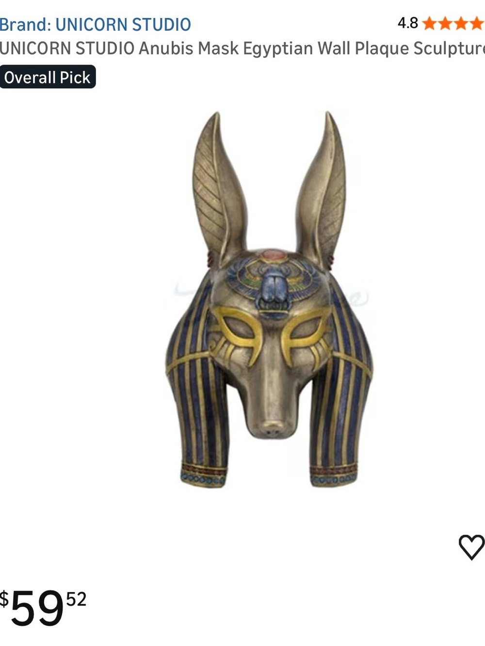 Unicorn Studio Anubis Mask Egyptian Wall Plaque Sculpture